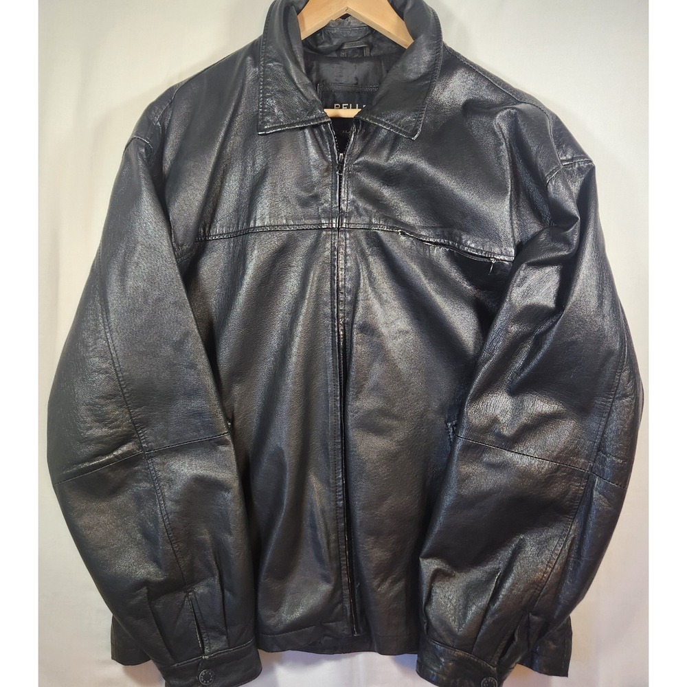Pelle Cuir Black Leather Bomber Jacket Mens‎ XL Buckles Vintage minor flaws